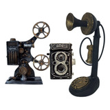 Kit Cofre Projetor Telefone E Camera Fotográfica Antigo
