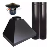 Kit Coifa Churrasqueira Preta Completa Chaminé Com Duto 90cm