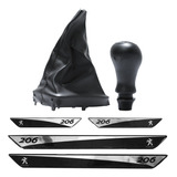 Kit Coifa Preta Manopla Cromada Soleira Peugeot 206 2