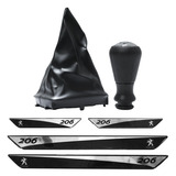 Kit Coifa Preta Manopla Cromada Soleira Peugeot 206