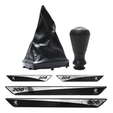 Kit Coifa Preta Manopla Cromada Soleira Peugeot 206