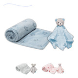 Kit Coisas De Bebê Mantinha E Naninha Buba Paninho Soninho Cor Ursinho Estrelinha Azul