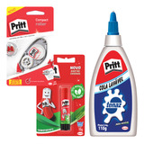 Kit Cola Branca E Bastão Corretivo Escolar Fita 10m Pritt