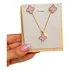 Kit Colar + Brinco Trevo Rosa Perolado Feminino Ouro 18k
