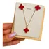 Kit Colar + Brinco Trevo Vermelho Rubi Banhado Ouro 18k