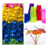 Kit Colares Havaiano Canudos Guarda chuva Copos Desca