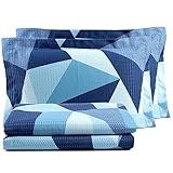 Kit Colcha Cobre Leito Casal Piquet Favinho 60 Algodão Estampado 3 Peças Mosaico Azul Casal 