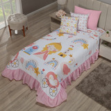 Kit Colcha Cobre Leito Com Babado Solteiro Princesa 04 Peças