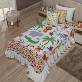 Kit Colcha Cobre Leito Com Babado Solteiro Safari Branco 4pç