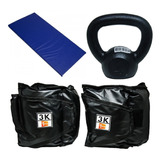 Kit Colchonete Azul+caneleira 3kg+kettlebell Pintado 4kg