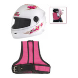Kit Colete Cinto Segurança Infantil Rosa P Moto Capacete