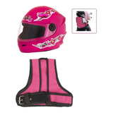 Kit Colete Cinto Segurança Infantil Rosa P  Moto   Capacete