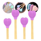 Kit Colher De Coração Silicone Cabo Madeira Cozinha Espátula