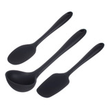 Kit Colher Espatula E Concha De Silicone Preto Weck