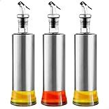 Kit Com 03 Porta Azeite Vinagre De Vidro Com Dosador Inox Galheteiro 300ml