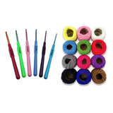 Kit Com 06 Agulhas Kit Com 12 Linhas De Crochê