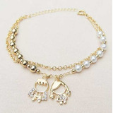 Kit Com 1 Pulseira 4 Berloques Avulsos Folheado A Ouro