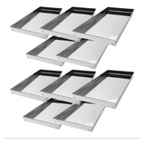 Kit Com 10 Bandeja 30x20x2cm Canto Liso Aço Inox