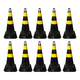 Kit Com 10 Cone De Sinalização 75cm Pvc Preto E Amarelo