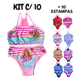 Kit Com 10 Conjuntos De Biquini Feminino Infantil Sublimado