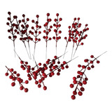 Kit Com 10 Galhos De Azevinho Bolinha De Natal Artificial