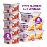 Kit Com 10 Potes Herméticos Alta Qualidade Click Fresh  5 5  Cor Azul