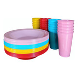 Kit Com 10 Pratos Fundos Plásticos Mais 10 Copos Resistente