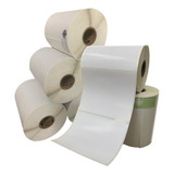 Kit Com 10 Rolos Etiqueta Couche 100x80 mm 10x8 Cm Branca Cor Branco