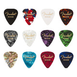 Kit Com 12 Palhetas Fender Medium Celuloide Picks 351 Shape