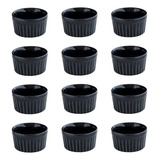 Kit Com 12 Ramekin Porcelana Preta 40ml Hotel Restaurante Cor Preto Canelado