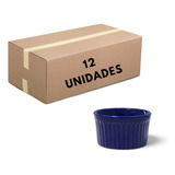 Kit Com 12 Ramequin Médio Porcelana Azul Molhereira Salada
