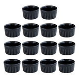 Kit Com 14 Ramekin Canelado Porcelana 77 Ml Pequeno Cor Preto