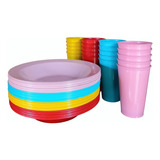 Kit Com 15 Pratos Fundos Plásticos Mais 15 Copos Resistente