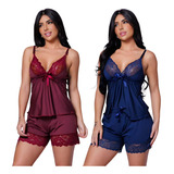 Kit Com 2 Baby Doll Short Doll Liso Em Liganete Com Renda