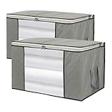 Kit Com 2 Bolsas Organizadoras Grandes Roupas De Cama Sapatos Brinquedos Tamanho 60x40x35 Multiuso Fechamento Com Zíper Alças Laterais Dobrável Flexível Visor Transparente