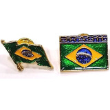 Kit Com 2 Bótons Pins C/ A Bandeira Do Brasil Folheados Ouro