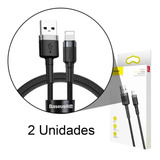 Kit Com 2 Cabos Para iPhone Baseus Cafule 2 Metros Reforçado Cor Preto