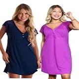 Kit Com 2 Camisolas Em Viscose Com Detalhes Renda Estilo Camiseta Noite Dormir Amamentação Maternidade Feminina -Roxo-Azul Marinho- G-