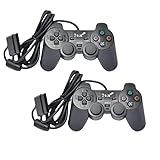 Kit Com 2 Controle Joystick Analógico Dual Shock Com Fio Preto Compatível Para Psone Playstation 2 Play2 Ps2