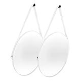 Kit Com 2 Espelhos Decorativos Adnet 40cm Com Alça Em Couro Kit 2 Branco 
