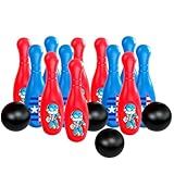 Kit Com 2 Jogos Boliche Grande Super Herói América 12 Pinos 4 Bolas Infantil Hero Jogo Familiar