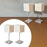 Kit Com 2 Luminária De Mesa Abajur Quadrado Delicado Em Alumínio Escovado Com Cúpula De Tecido Algodão Revestida Em Acetato Soquete E27 Bivolt Bege