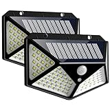 Kit Com 2 Luminária Solar De Parede Com 100 Leds Arandela Sensor Presença Movimento 3 Funções Lampada Energia Refletor Resistente Agua