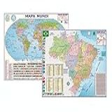 Kit Com 2 Mapas - 1 Brasil + 1 Mundi Político Rodoviário 120x90cm Grande