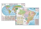 Kit Com 2 Mapas Brasil Mundi Político Rodoviário 120x90Cm