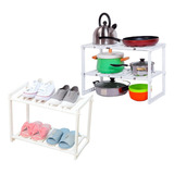 Kit Com 2 Organizadores Rack De Cozinha Multiuso Decoteam Cor Branco