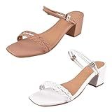 Kit Com 2 Pares Sandália Feminina Salto Bloco Confortável Direto Da Fábrica SS10 34 Ao 39 Nude E Branco BR Adulto Numérico 39 