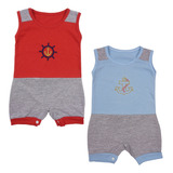 Kit Com 2 Peças Macacão Marinheiro Bebê Recém nascido Menino