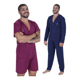 Kit Com 2 Pijamas Botões Abertos