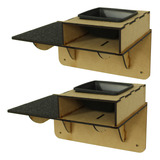 Kit Com 2 Prateleiras Comedouro Embutido Elevado Parede Mdf